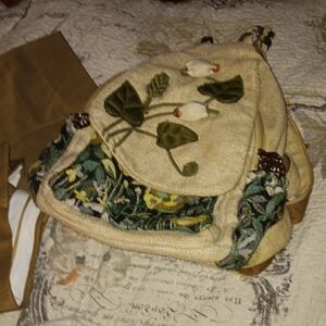 Floral Embroidered Beige Backpack